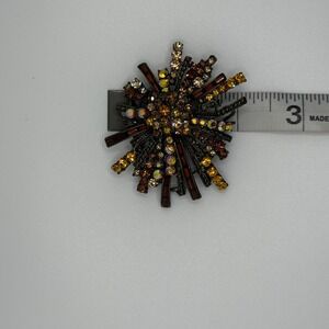 Vintage Amber Topaz Rhinestone Starburst Sparkle Brooch Gunmetal Sunburst Pin